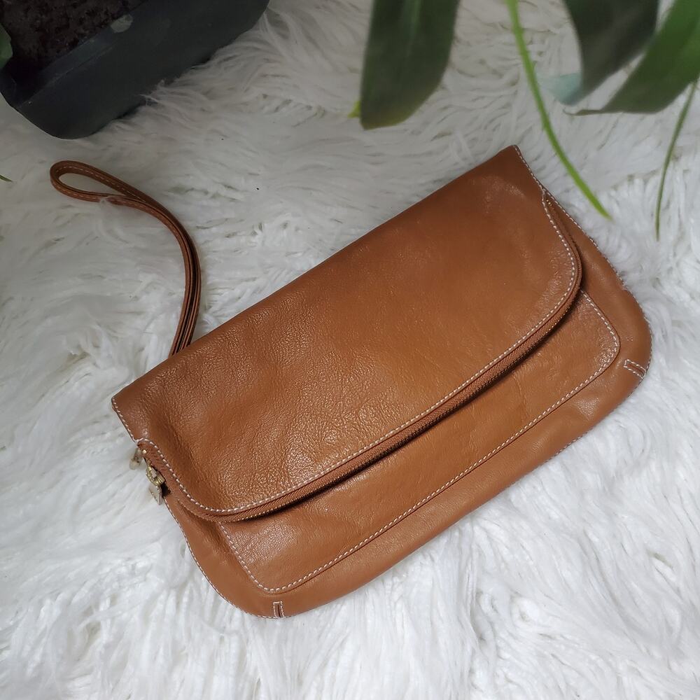 Talbots Brown Leather Zipper Closure Clutch
